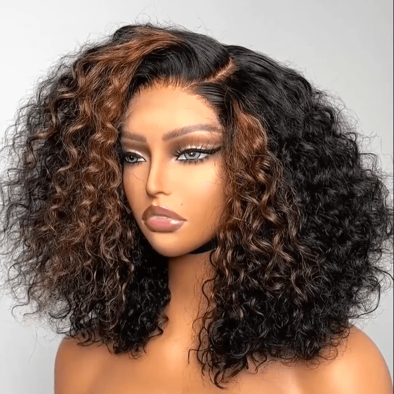 Wear and Go Glueless Wigs Highlight Ombre Short Bob Lace Front Wig Human Hair 180% Density