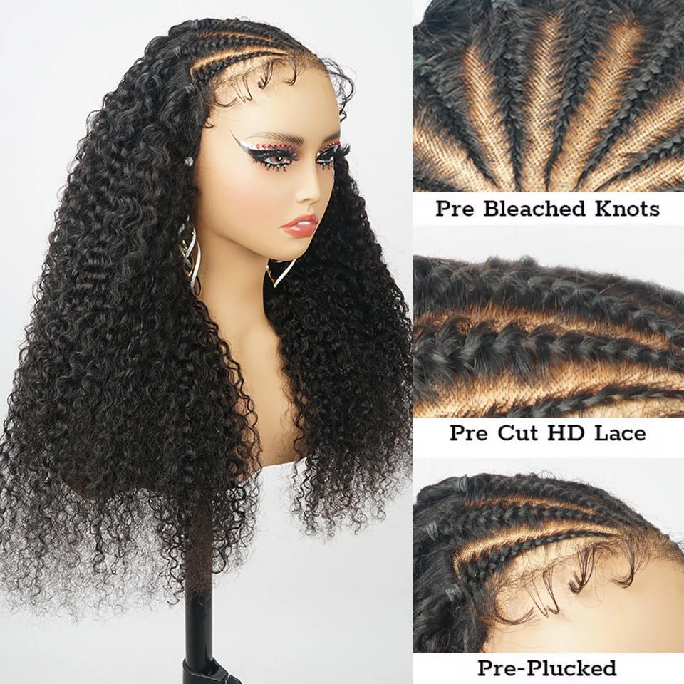 Ready And Go Glueless Pre Braided Wig Burmese Curl 7x5 Pre Cut Lace Human Hair Wigs Braided Lace Front Wigs - Image 3