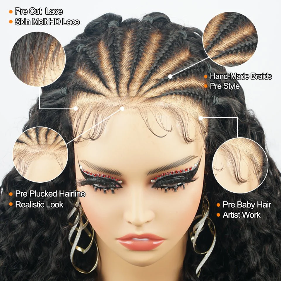 Ready And Go Glueless Pre Braided Wig Burmese Curl 7x5 Pre Cut Lace Human Hair Wigs Braided Lace Front Wigs - Image 4