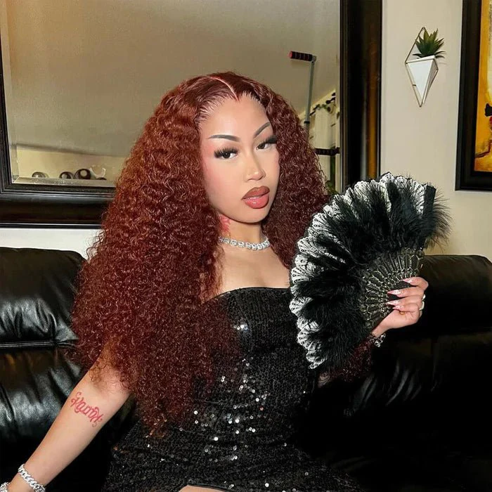 Wear Go Glueless Reddish Brown Kinky Curly Lace Front Wig 180% Density Breathable Wig-Geeta Hair - Image 4