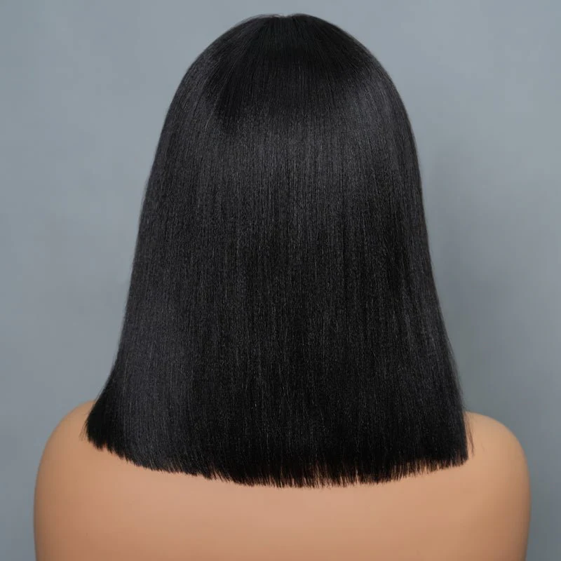 Yaki Straight Short Bob Wig With Bangs 2x4 Lace Part Glueless Put On And Go Wig Flash Sale - Image 8